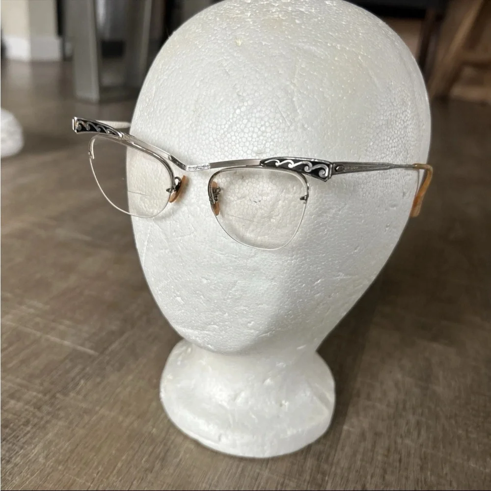 B&L 1/10 12kgf 5 Vintage Cat Eye Glasses Frames Etching 1950s 1960s